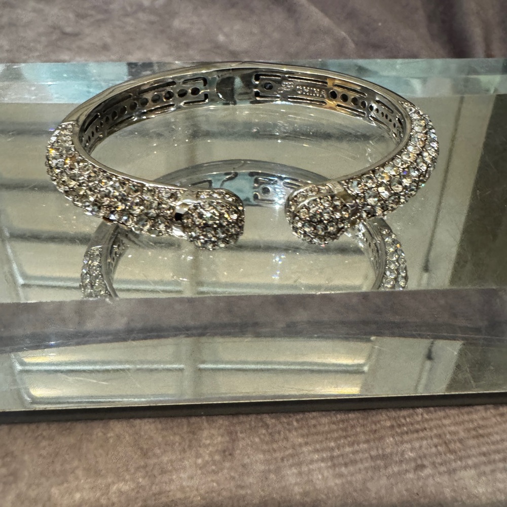 Joan Boyce Hinged Elegant Silver Crystal Bangle Bracelet - Picture 2 of 5